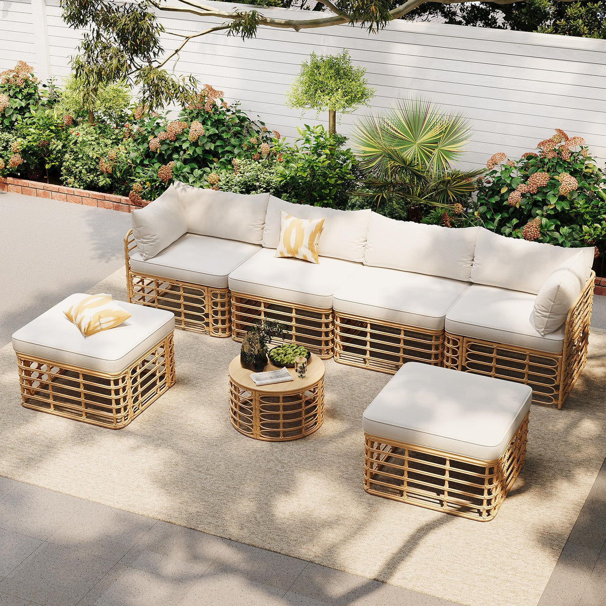 Patio Furniture, All-Weather Rattan Sectional Sofa Set With Thick Cushions And Pillows, Freely Combined Conversation Sets For Garden, Backyard, Balcony