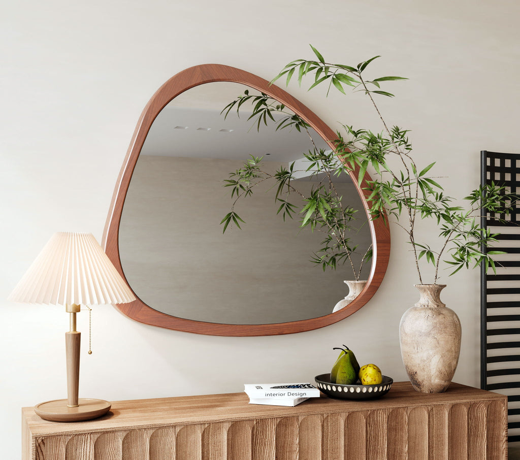 Asymmetrical Wall Mirror Wooden Framed Large Sized Dressing Mirror
