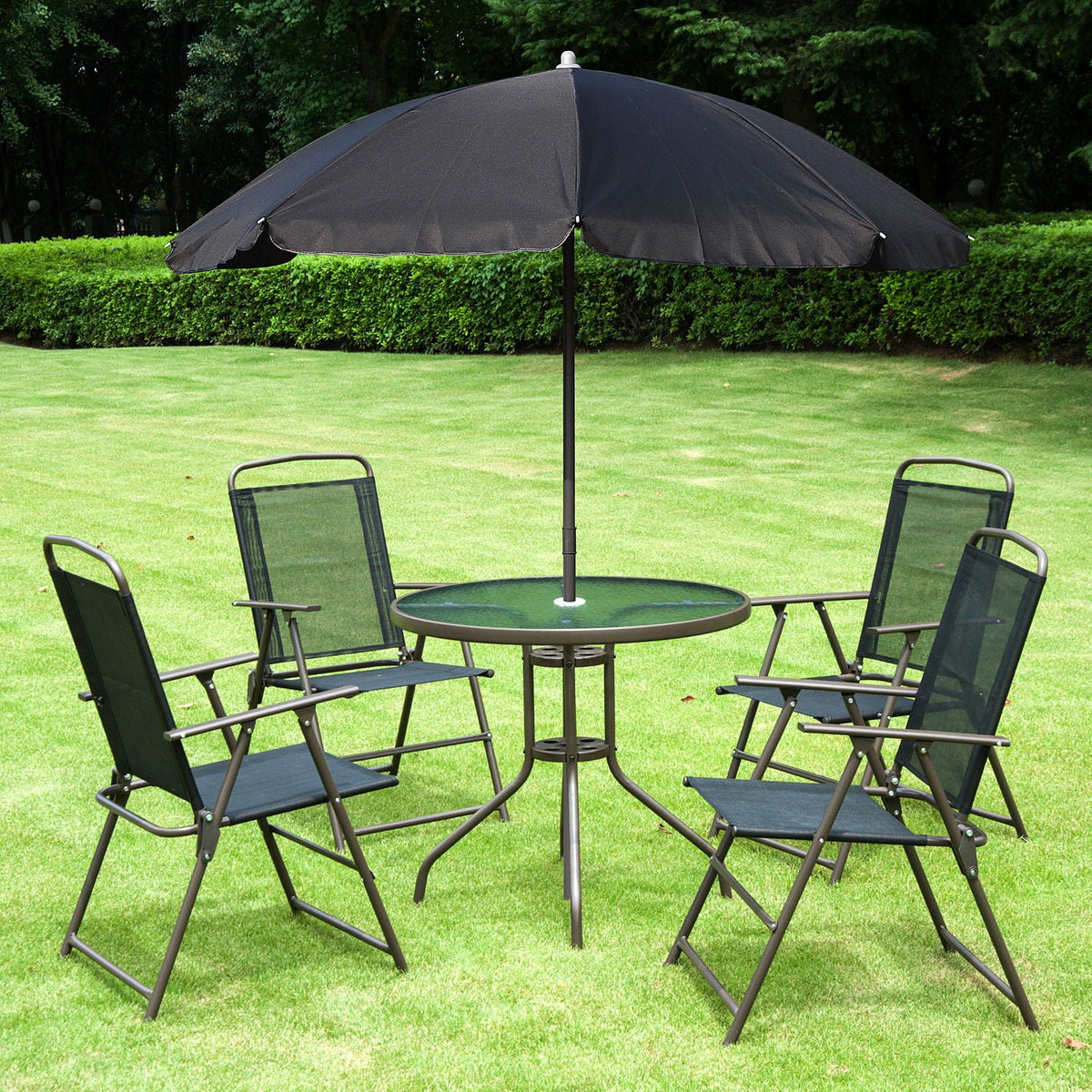 Patio Dining Set With Table Umbrella, Folding Chairs And Dining Table