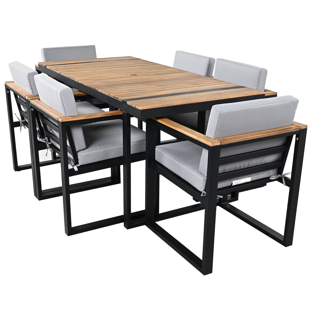 7 Pieces Dining Set Table And Chair Set With And Removable Cushions For Patio