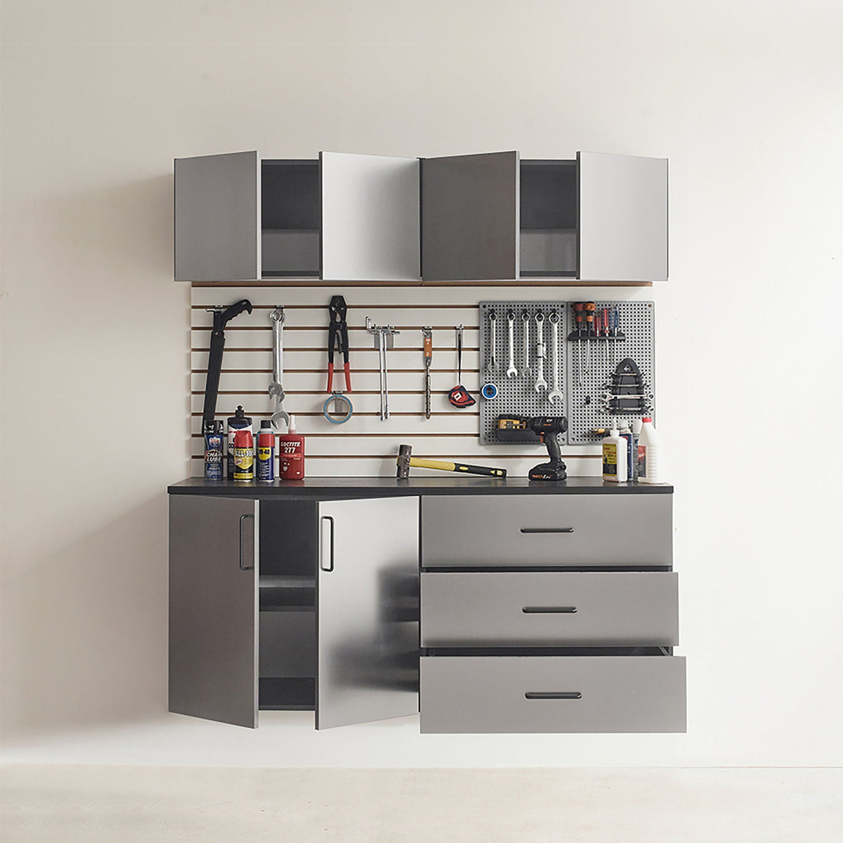 Garage Cabinet Set C With Soft Closing Drawers - Metallic Gray