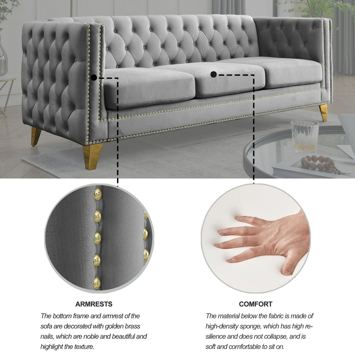 Upholstered Couch Sofa With Button Tufting