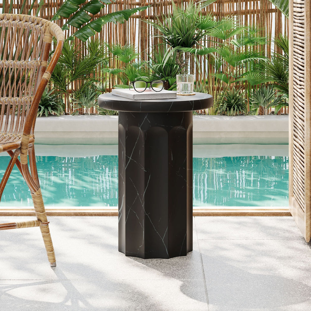 Outdoor Lightweight Concrete Marble Effect Side Table