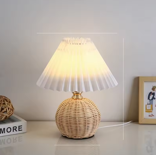 Handwoven Rattan Table Lamp – Cozy Bedside Lighting