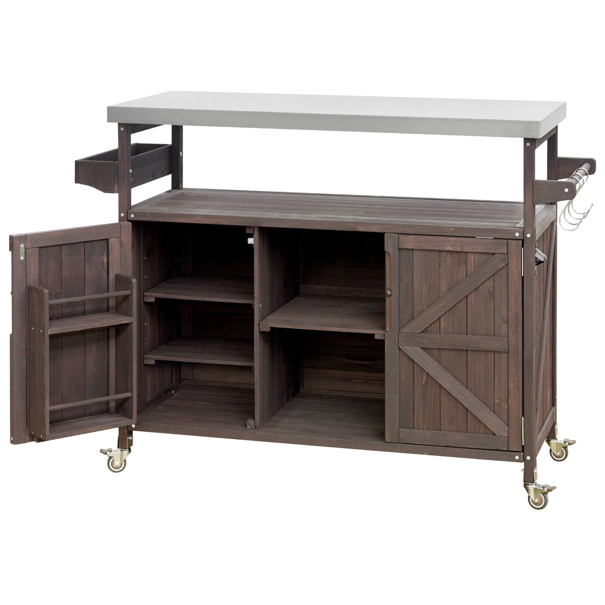 Outdoor Kitchen Island, Rolling Bar Cart & Storage Cabinet
