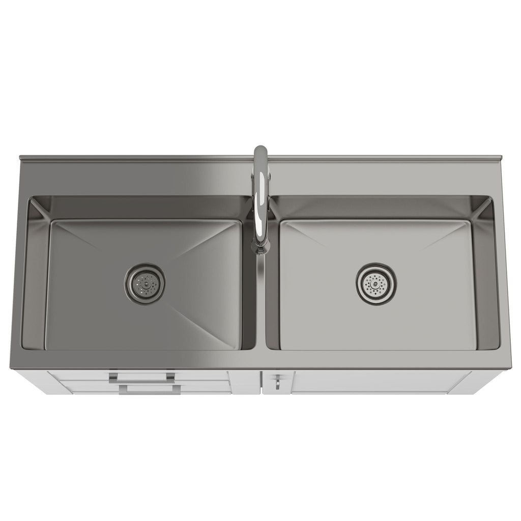 Modern Wide Laundry Cabinet With Faucet And Sink - White