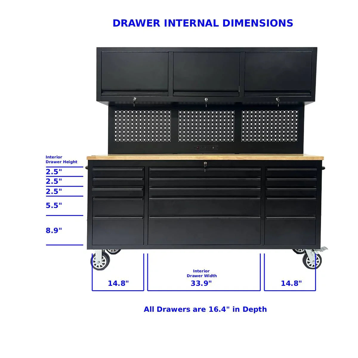 72 inch Rolling Tool Chest with Light & Power Strips, Workbench