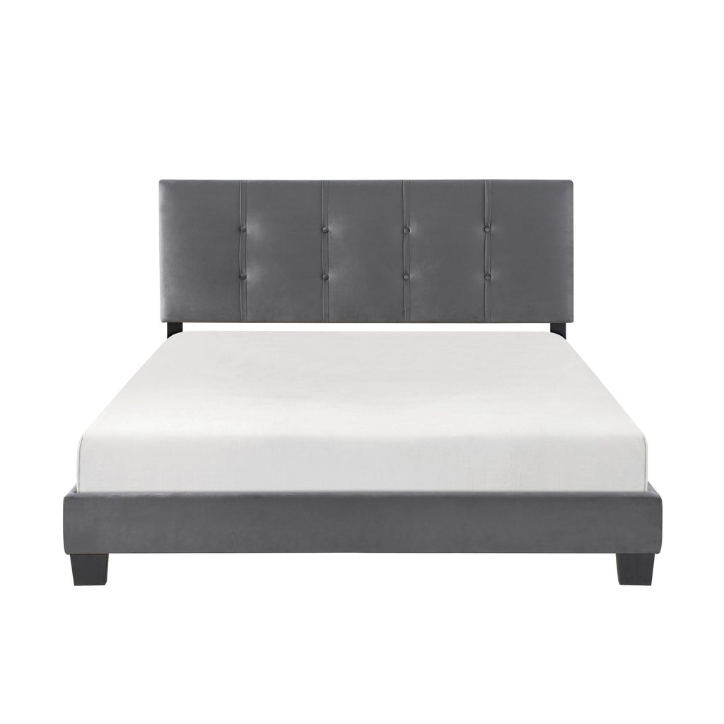 1pc Queen Platform Bed Dark Gray Velvet Upholstered Adjustable Height Headboard