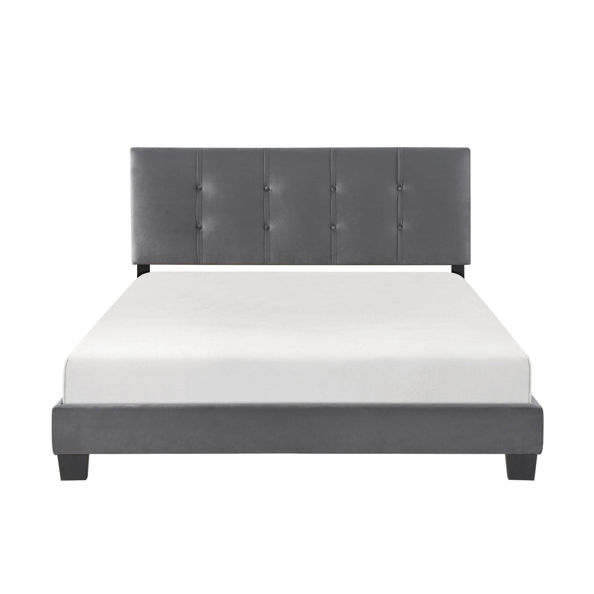 1pc Queen Platform Bed Dark Gray Velvet Upholstered Adjustable Height Headboard