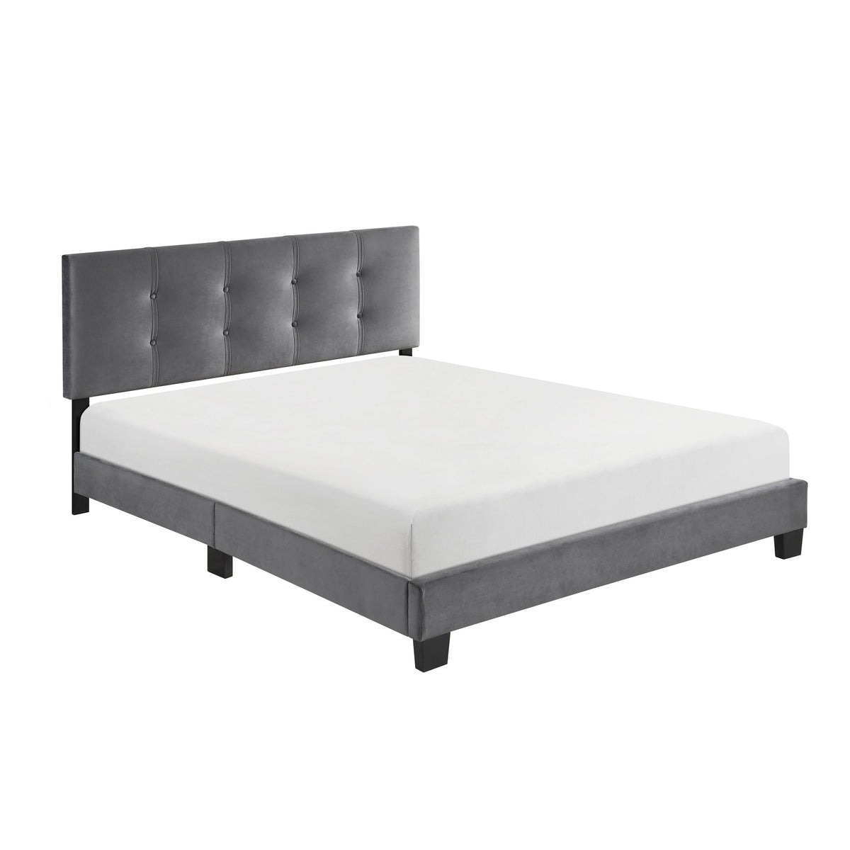 1pc Queen Platform Bed Dark Gray Velvet Upholstered Adjustable Height Headboard