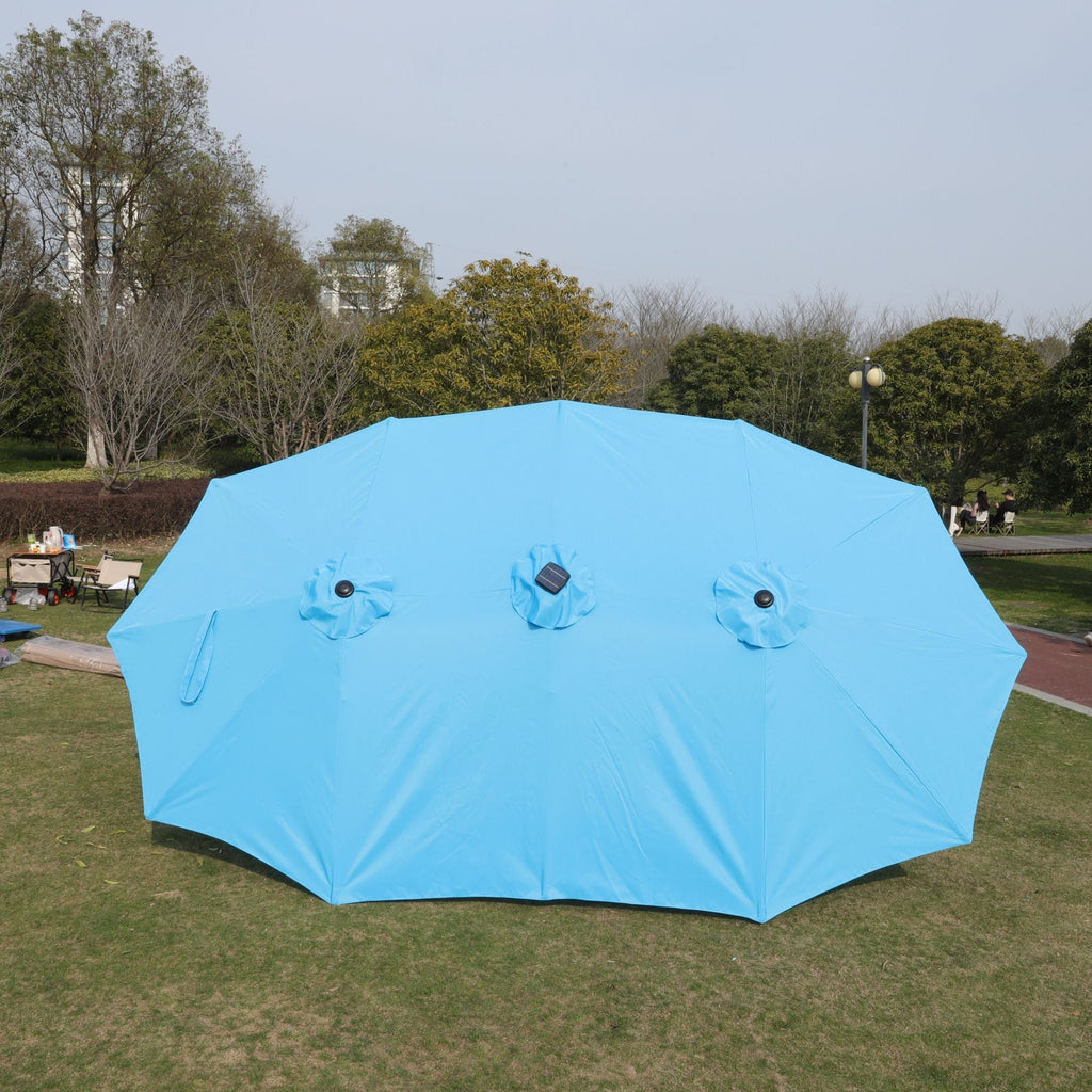 15x9ft Large Double-Sided Rectangular Outdoor Twin Patio Market Umbrella with light, base