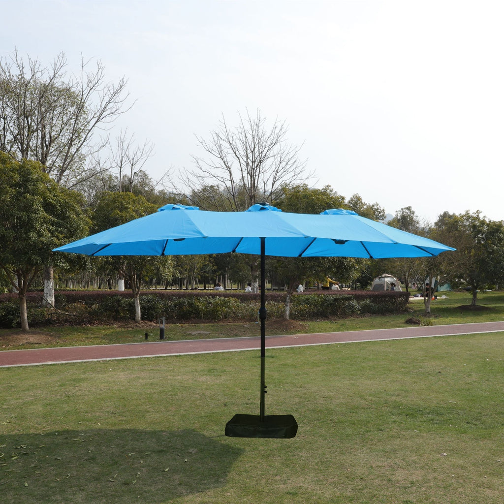 15x9ft Large Double-Sided Rectangular Outdoor Twin Patio Market Umbrella with light, base
