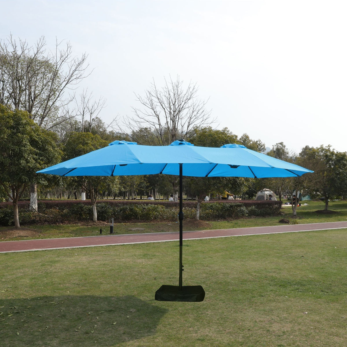 15x9ft Large Double-Sided Rectangular Outdoor Twin Patio Market Umbrella with light, base