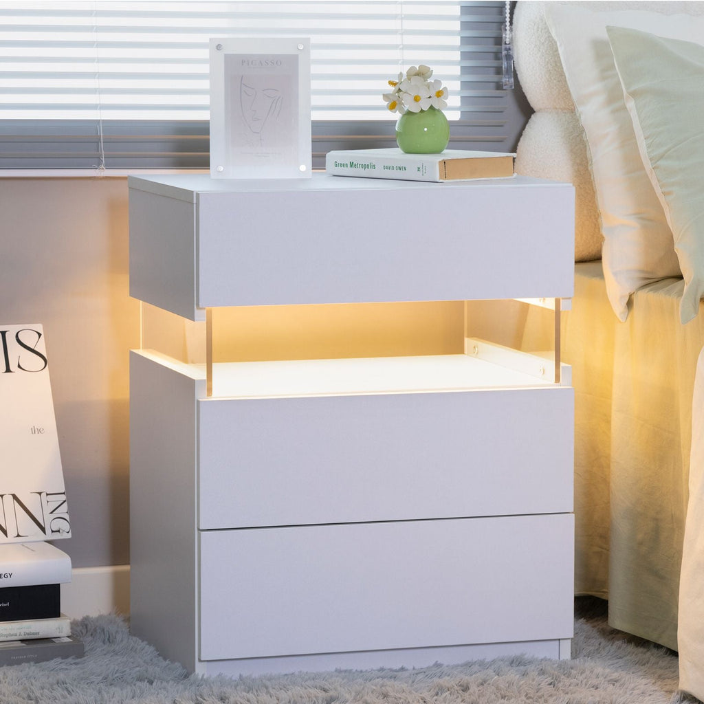 LED Nightstands 3 Drawer Dresser for Bedroom End Table with Acrylic Board LED