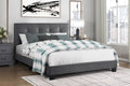 1pc Queen Platform Bed Dark Gray Velvet Upholstered Adjustable Height Headboard
