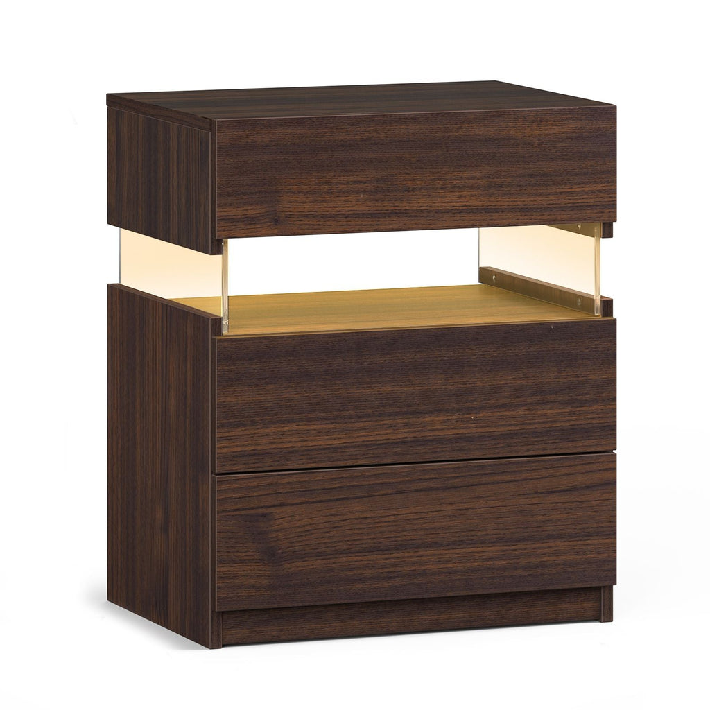 LED Nightstand 3 Drawer Dresser for Bedroom End Table with Acrylic Board LED