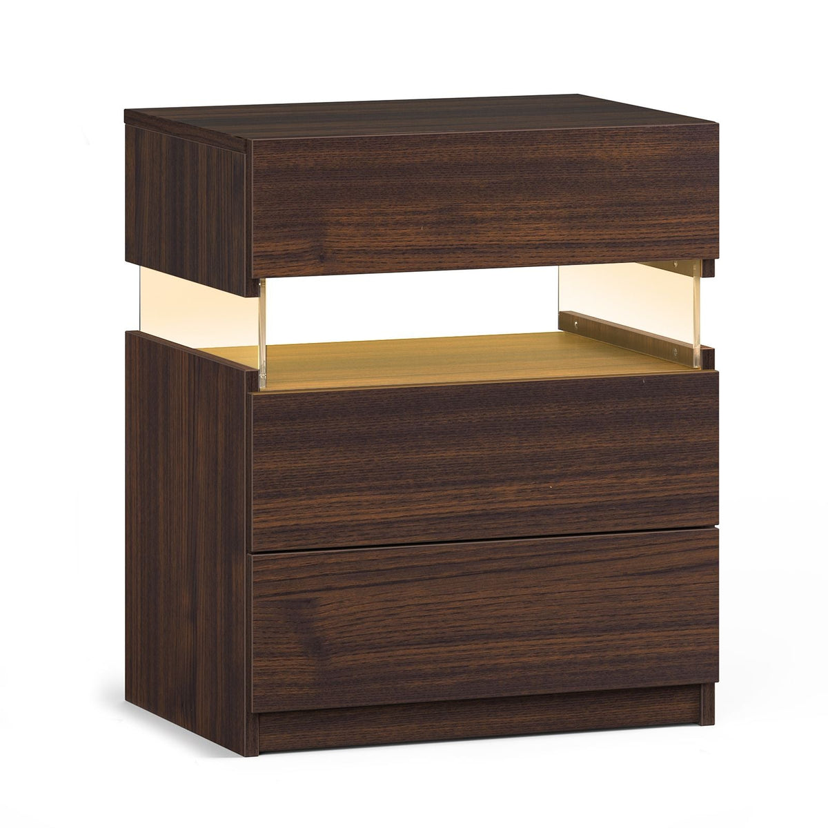 LED Nightstand 3 Drawer Dresser for Bedroom End Table with Acrylic Board LED