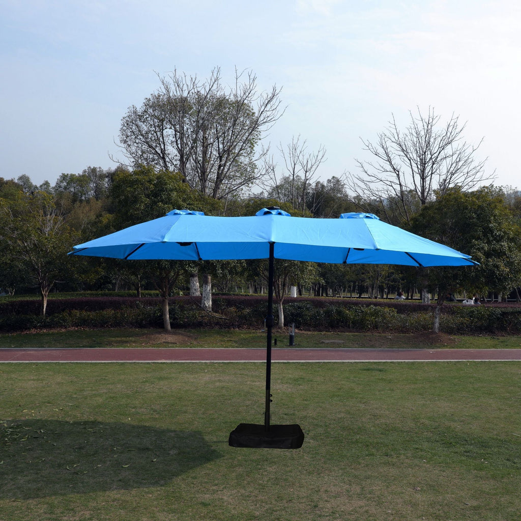 15x9ft Large Double-Sided Rectangular Outdoor Twin Patio Market Umbrella with light, base