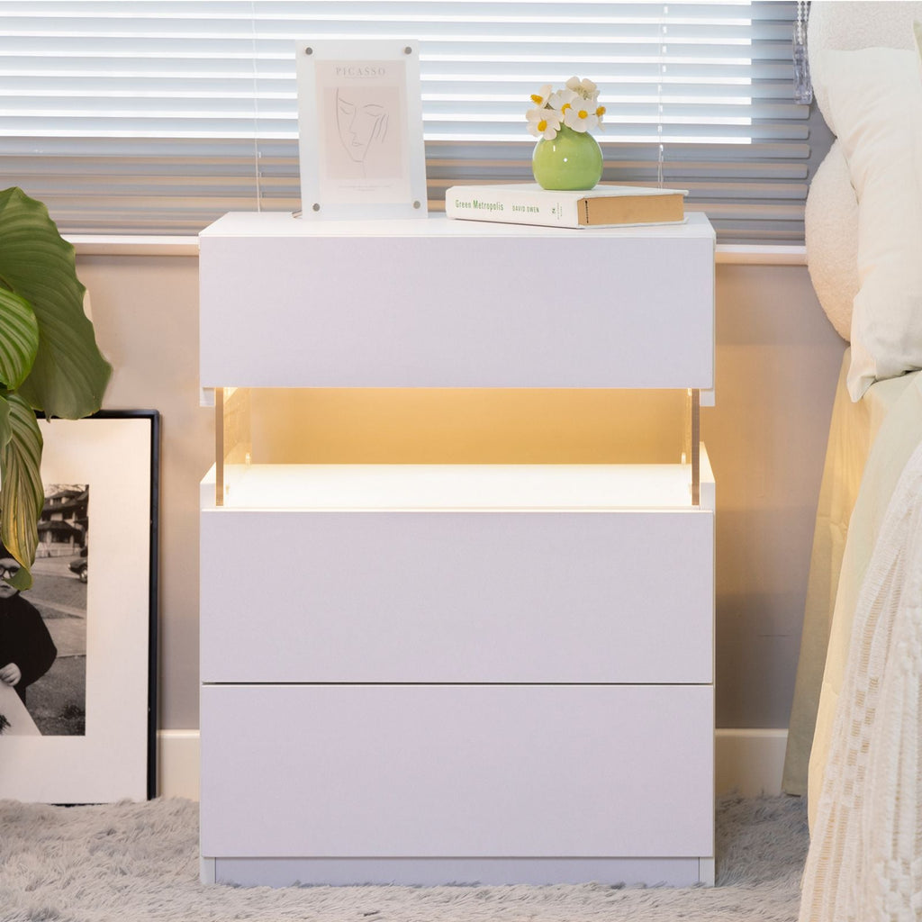 LED Nightstands 3 Drawer Dresser for Bedroom End Table with Acrylic Board LED