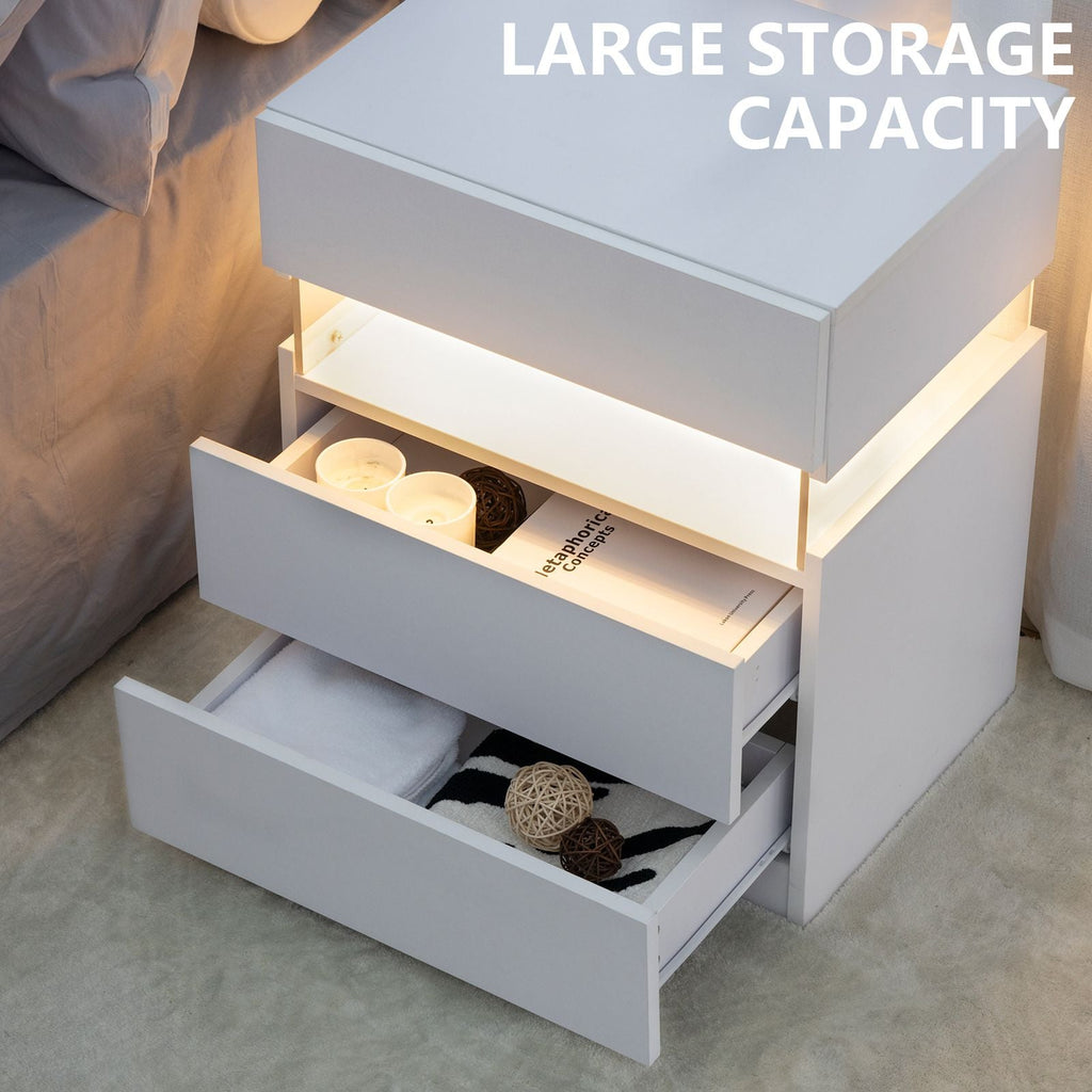 LED Nightstands 3 Drawer Dresser for Bedroom End Table with Acrylic Board LED
