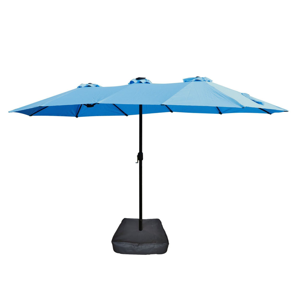 15x9ft Large Double-Sided Rectangular Outdoor Twin Patio Market Umbrella with light, base