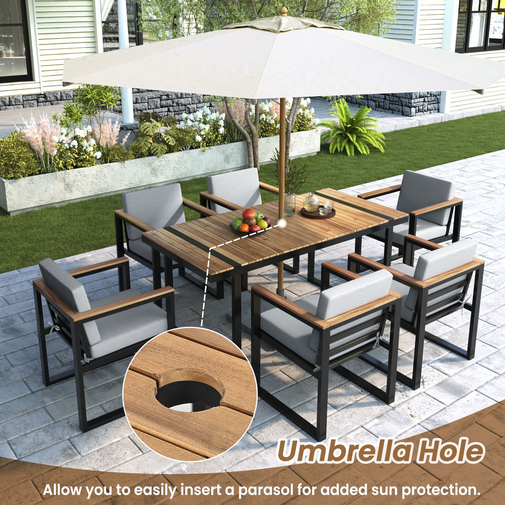 7 Pieces Dining Set Table And Chair Set With And Removable Cushions For Patio