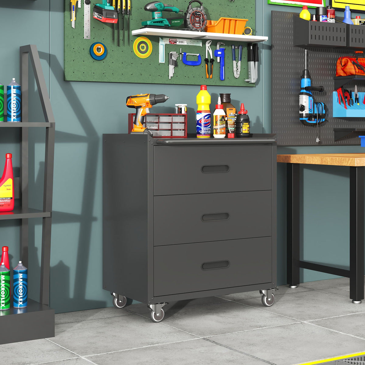 Heavy Duty Metal Storage Cabinet With Wheels 3 Drawer Tool Cabinet