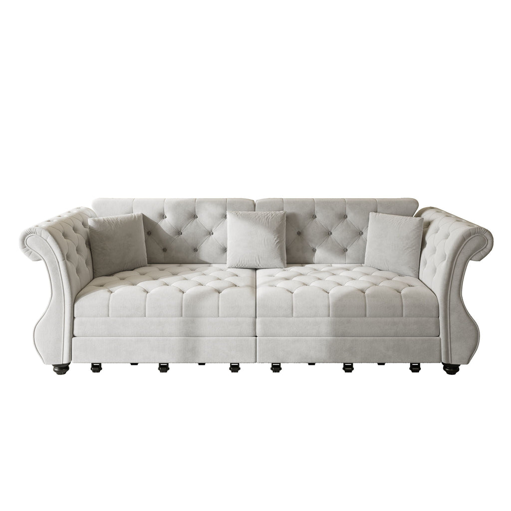 Oversized Chesterfield Pull Out Sofa Bed with Flower Tufting