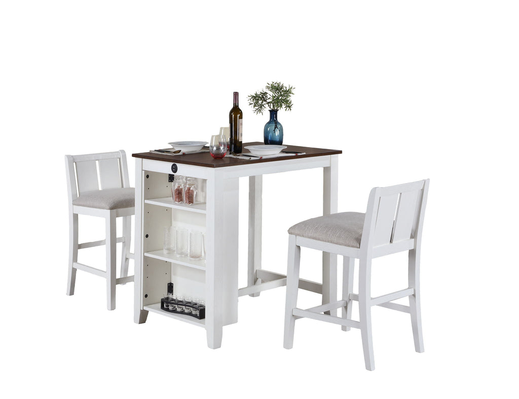 3 Piece Counter Height Dining Table With Shelves And 2 Chairs