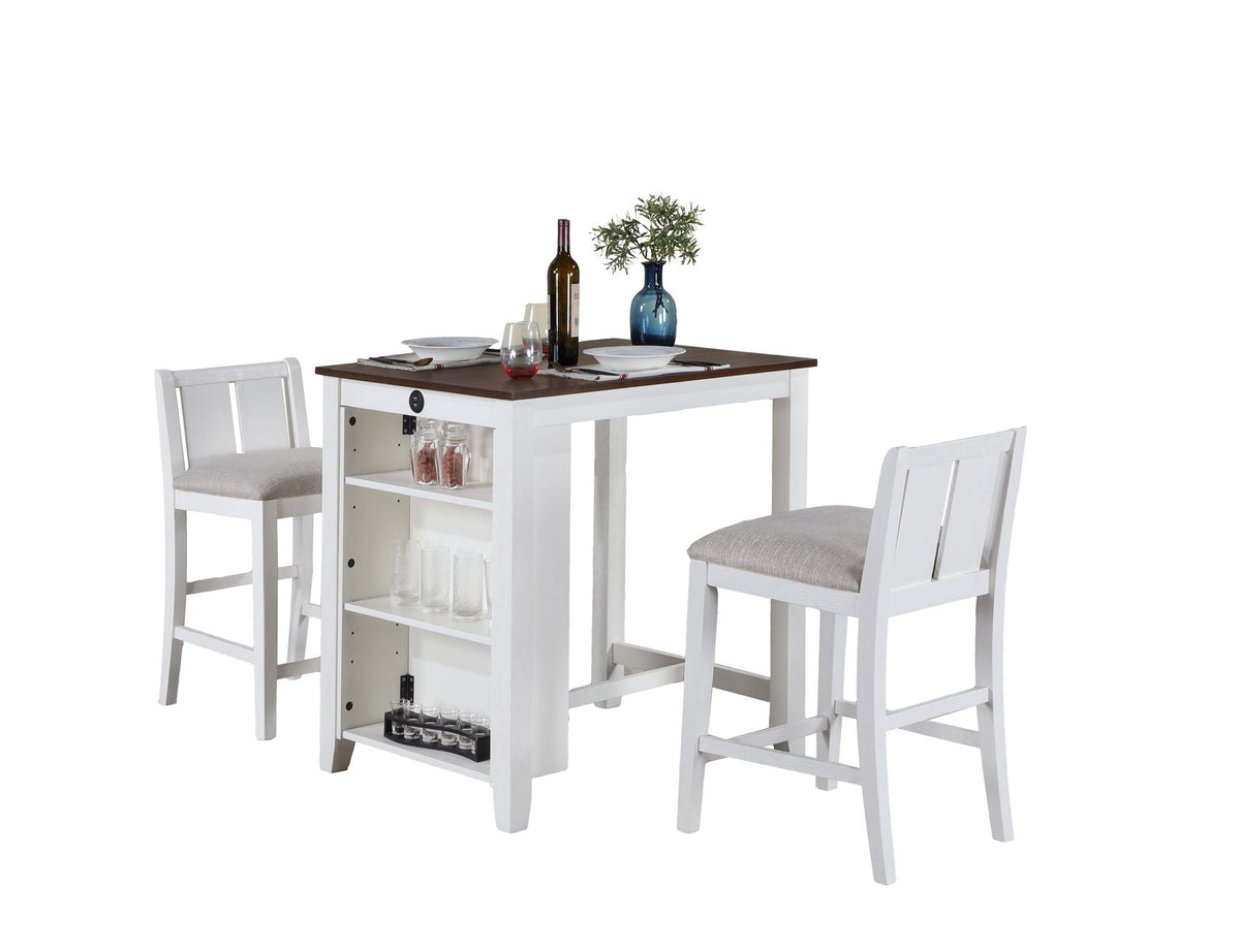 3 Piece Counter Height Dining Table With Shelves And 2 Chairs