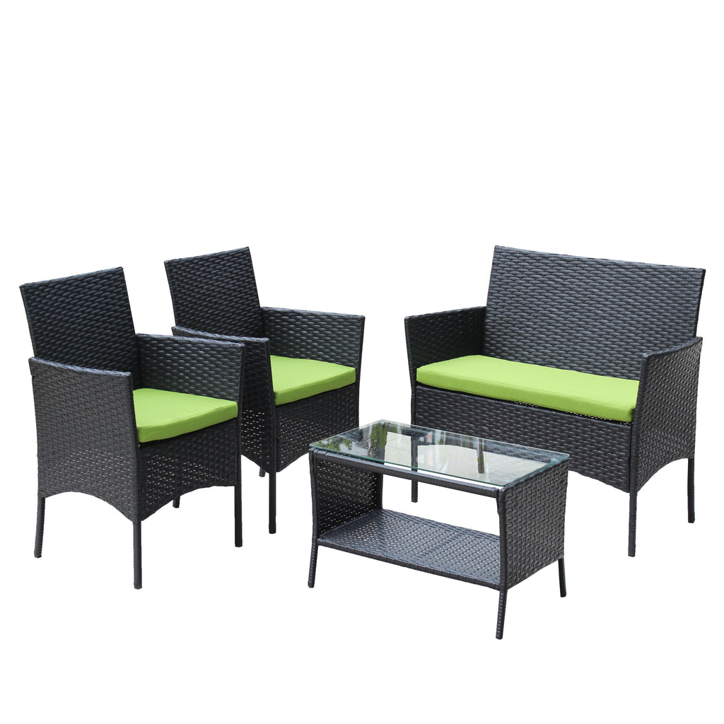 4 PC Rattan Patio Set Outdoor Cushioned Wicker Sofa Green Cushion
