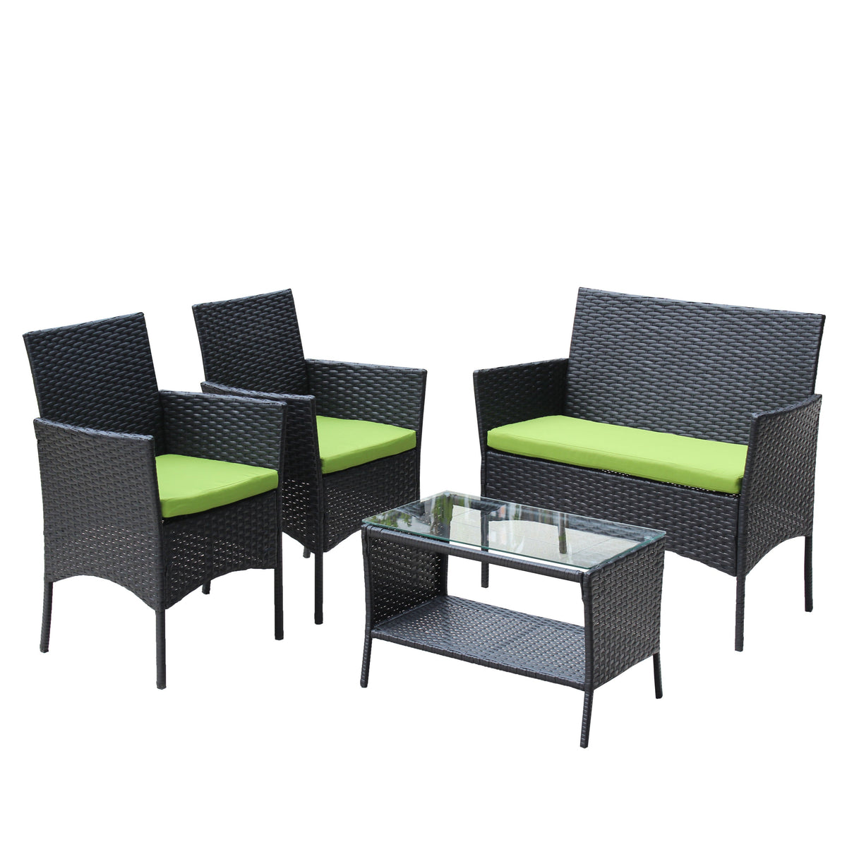 4 PC Rattan Patio Set Outdoor Cushioned Wicker Sofa Green Cushion