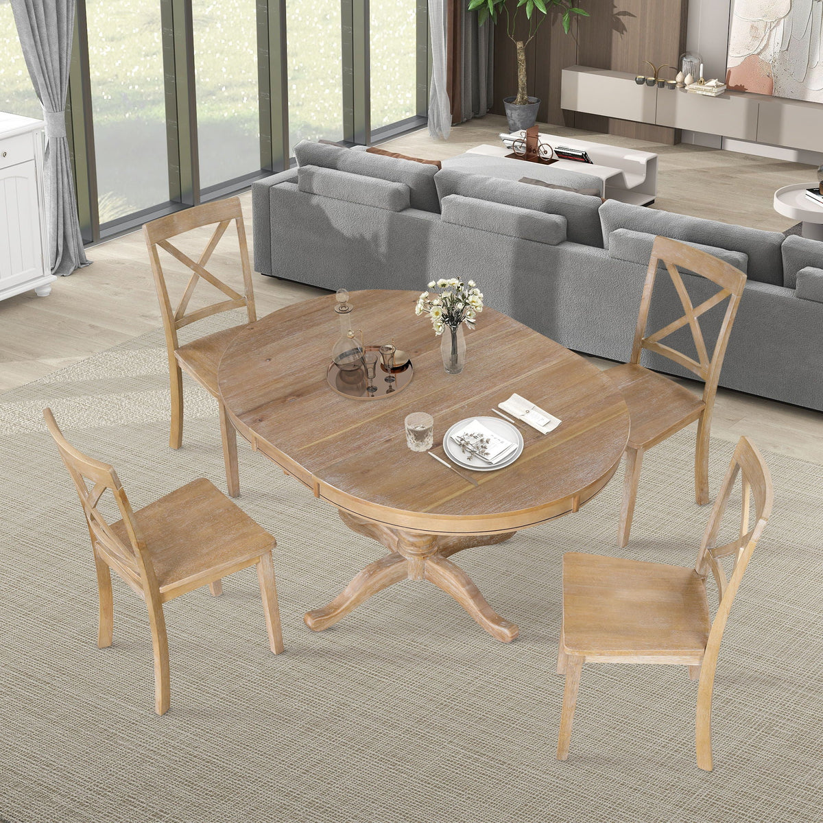 Dining Table Set For 4, Round Table And 4 Chairs