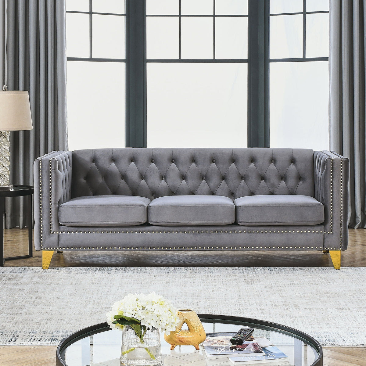 Upholstered Couch Sofa With Button Tufting