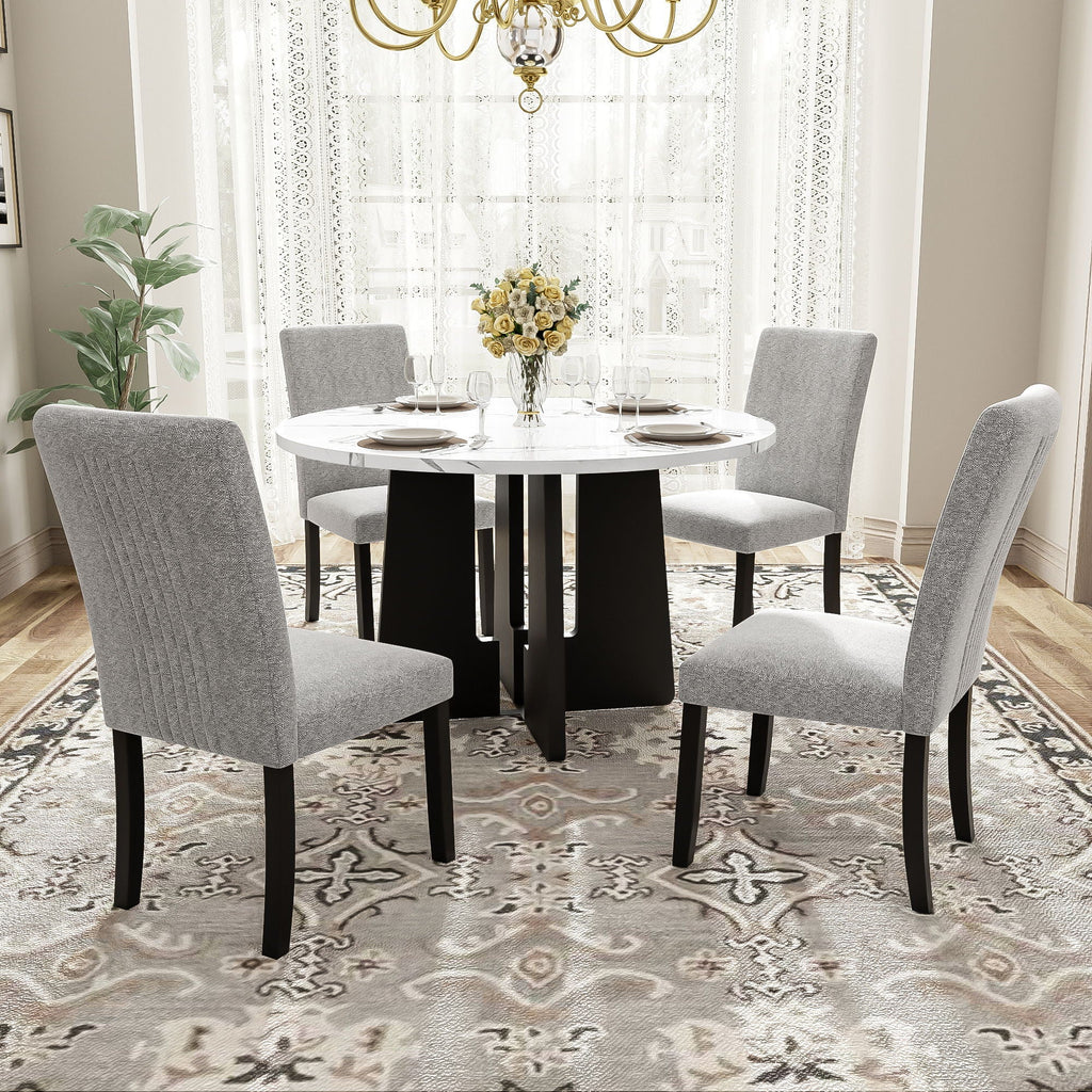 5 Piece Round Dining Table Set, Dining Table And 4 Upholstered Chairs