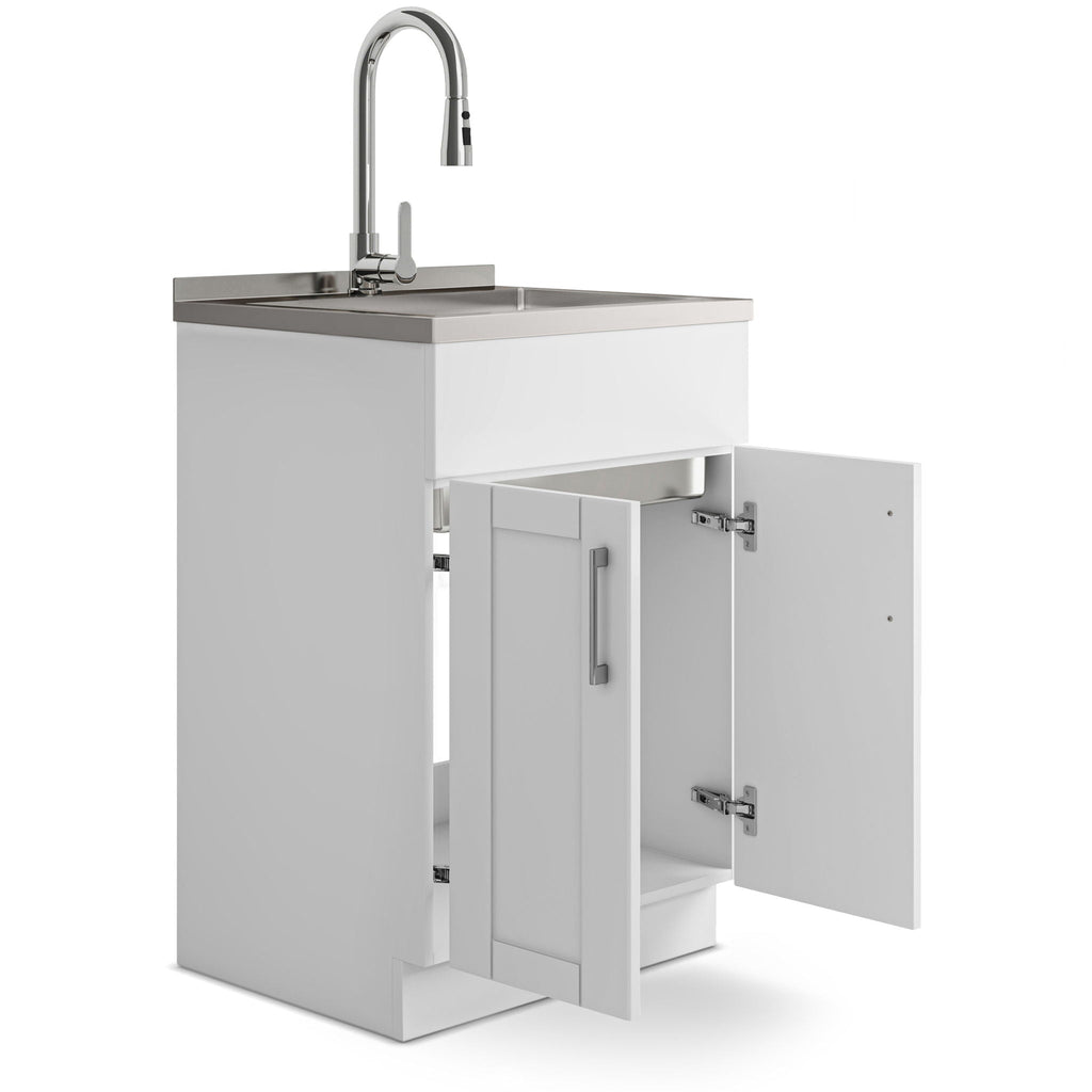Wide, Laundry Cabinet With Faucet And Stainless Steel Sink