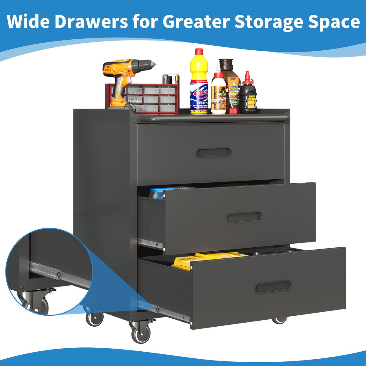 Heavy Duty Metal Storage Cabinet With Wheels 3 Drawer Tool Cabinet