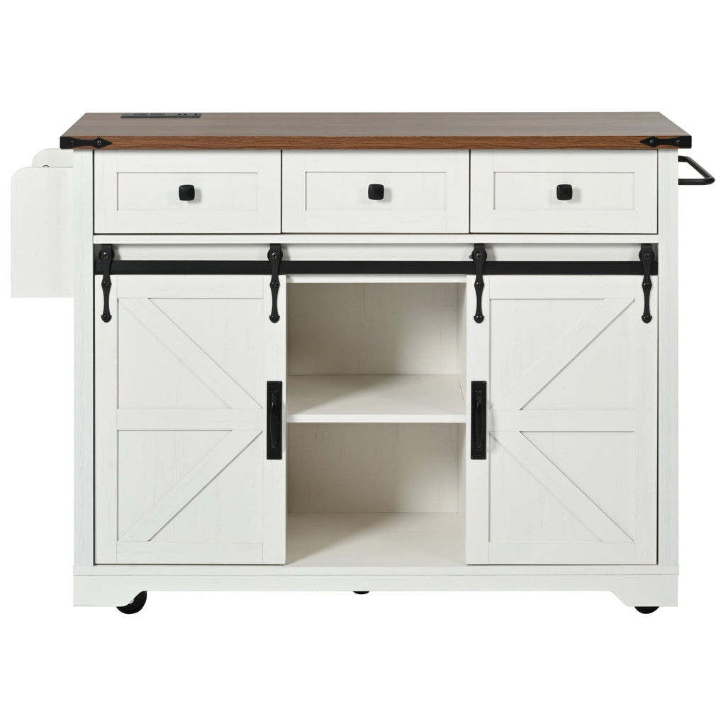 K&K 53.7" Farmhouse Kitchen Island with Power Outlet