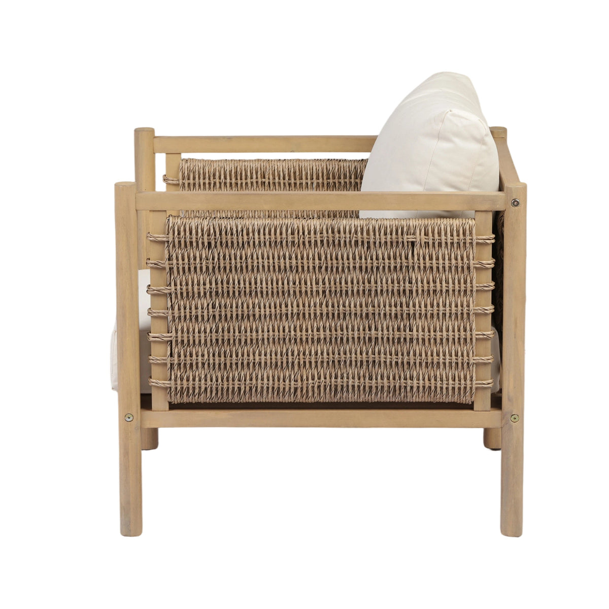 Set of 4 Outdoor Acacia Wood Patio Chairs with Handwoven Rattan - Light Brown