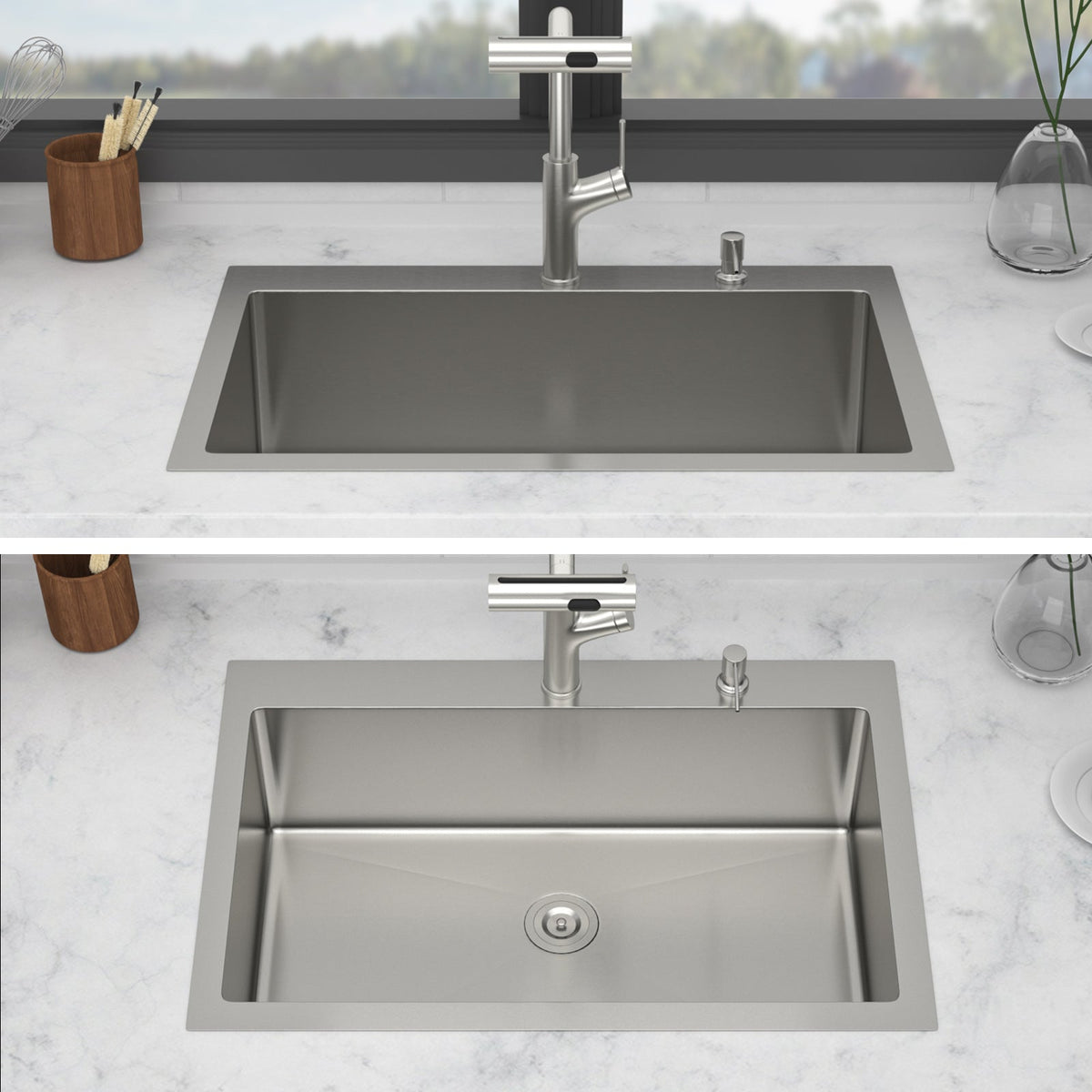 33" Drop-in Kitchen Sink with Pull-out Faucet and Soap Dispenser