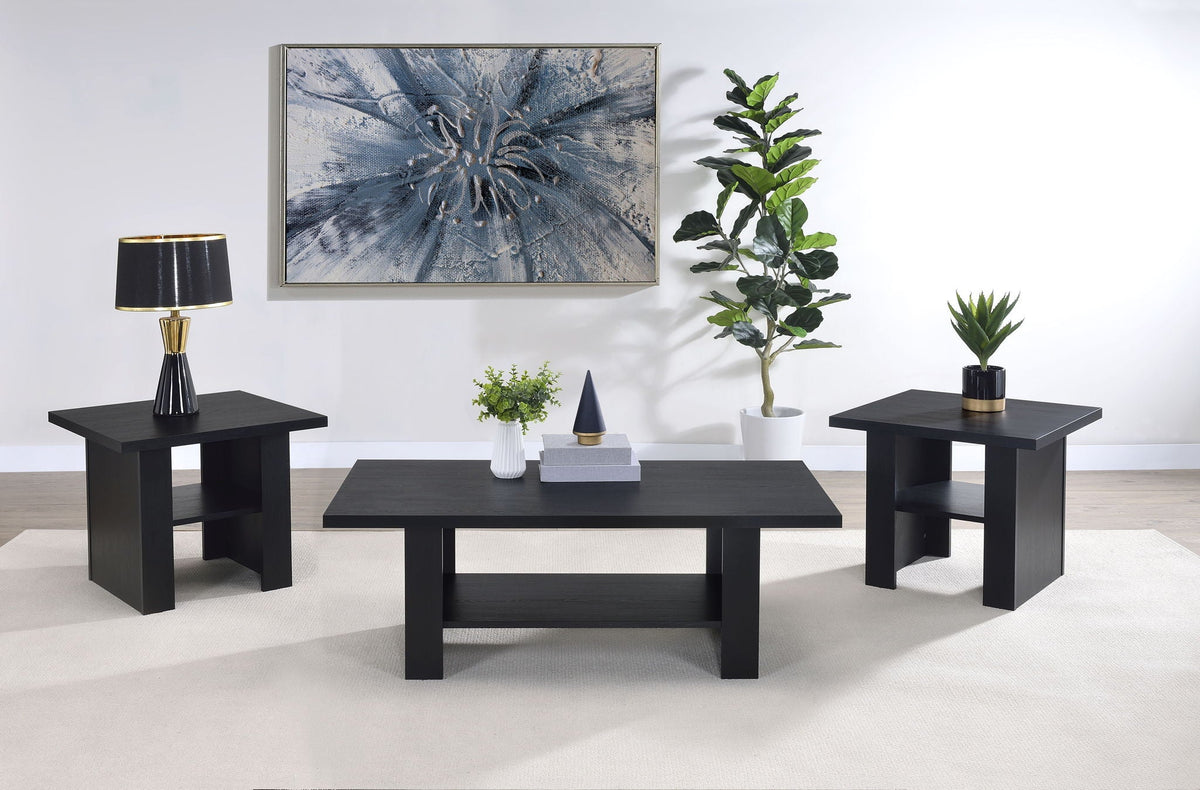 3-piece Engineered Wood Coffee Table Set Black