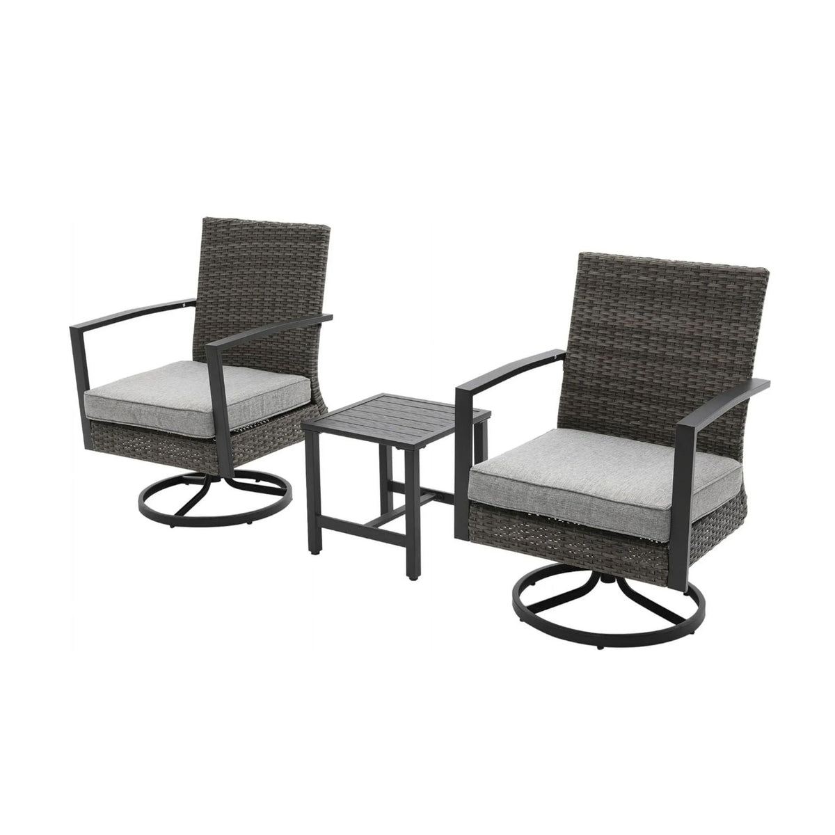 3 Piece Patio Furniture, Swivel Rocker Set With Side Table & Cushions
