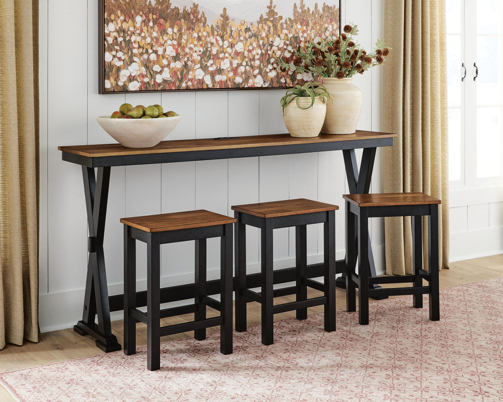 Rectangular Dining Room Counter Table Set (Set of 4) - Brown / Black