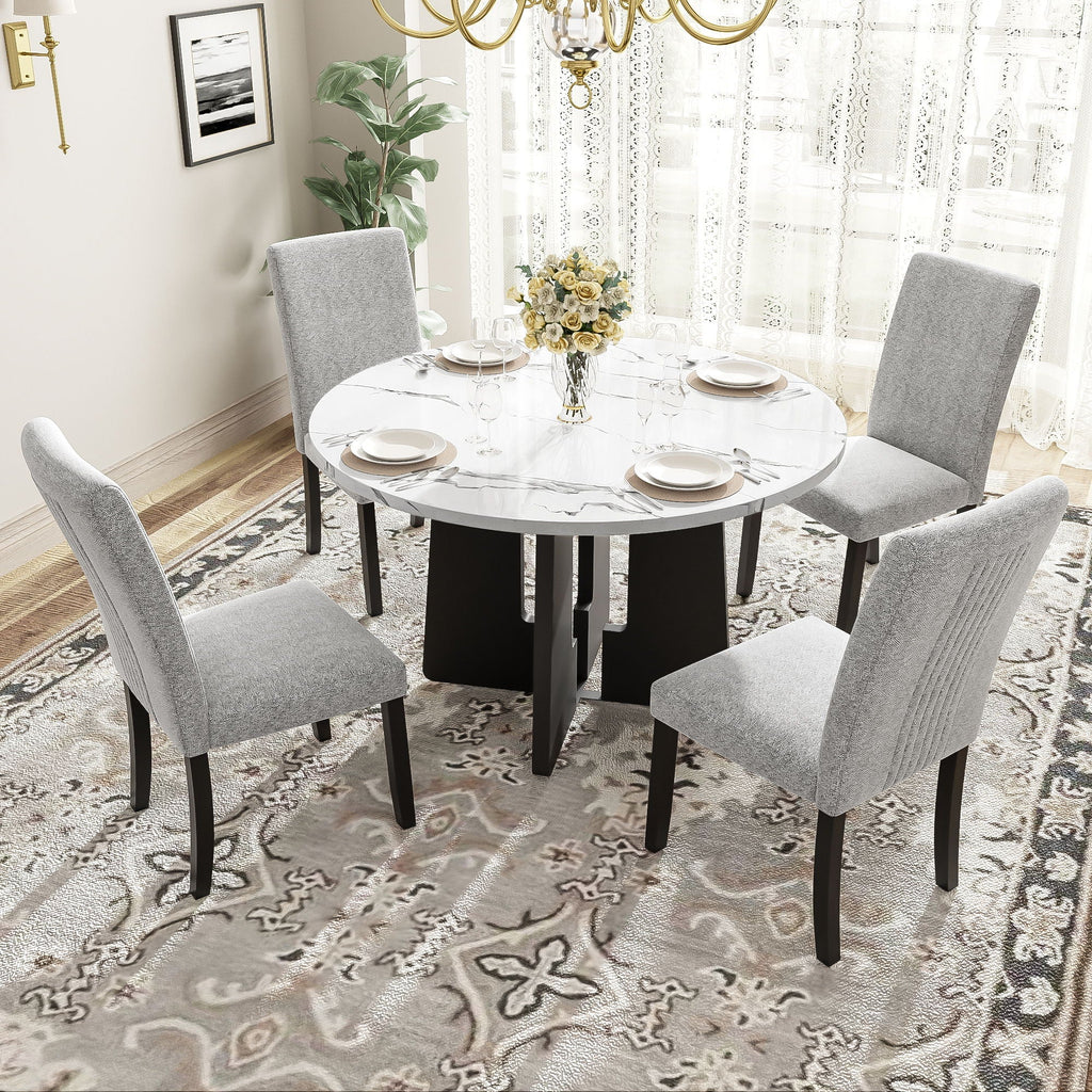 5 Piece Round Dining Table Set, Dining Table And 4 Upholstered Chairs
