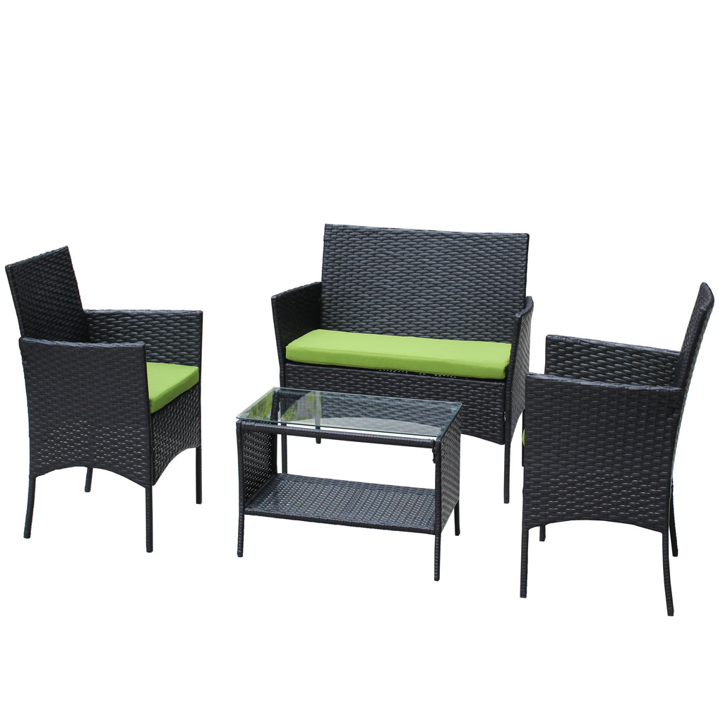 4 PC Rattan Patio Set Outdoor Cushioned Wicker Sofa Green Cushion