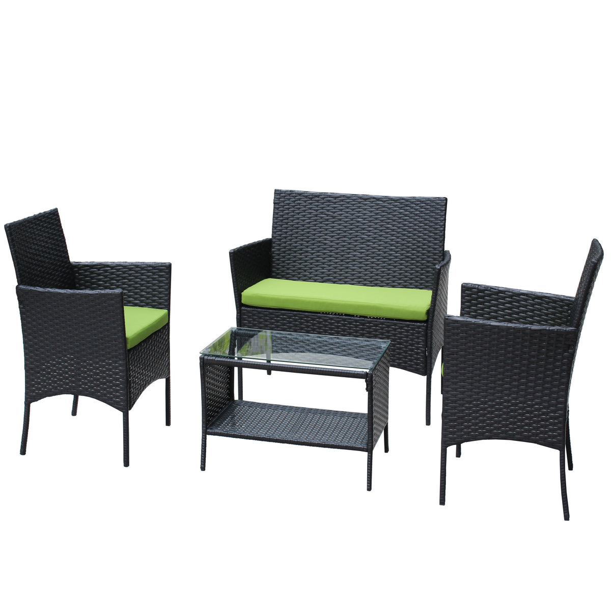 4 PC Rattan Patio Set Outdoor Cushioned Wicker Sofa Green Cushion