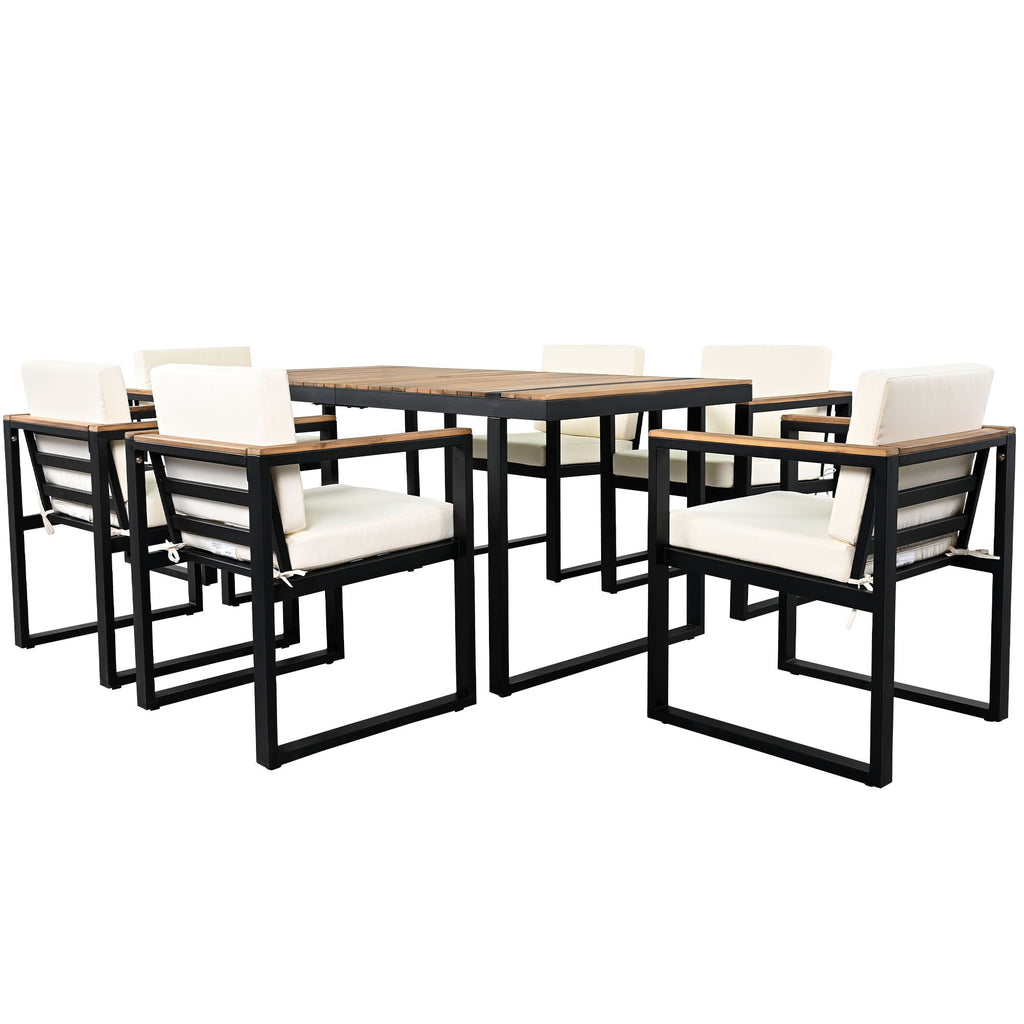 7 Pieces Dining Set Table And Chair Set With And Removable Cushions For Patio