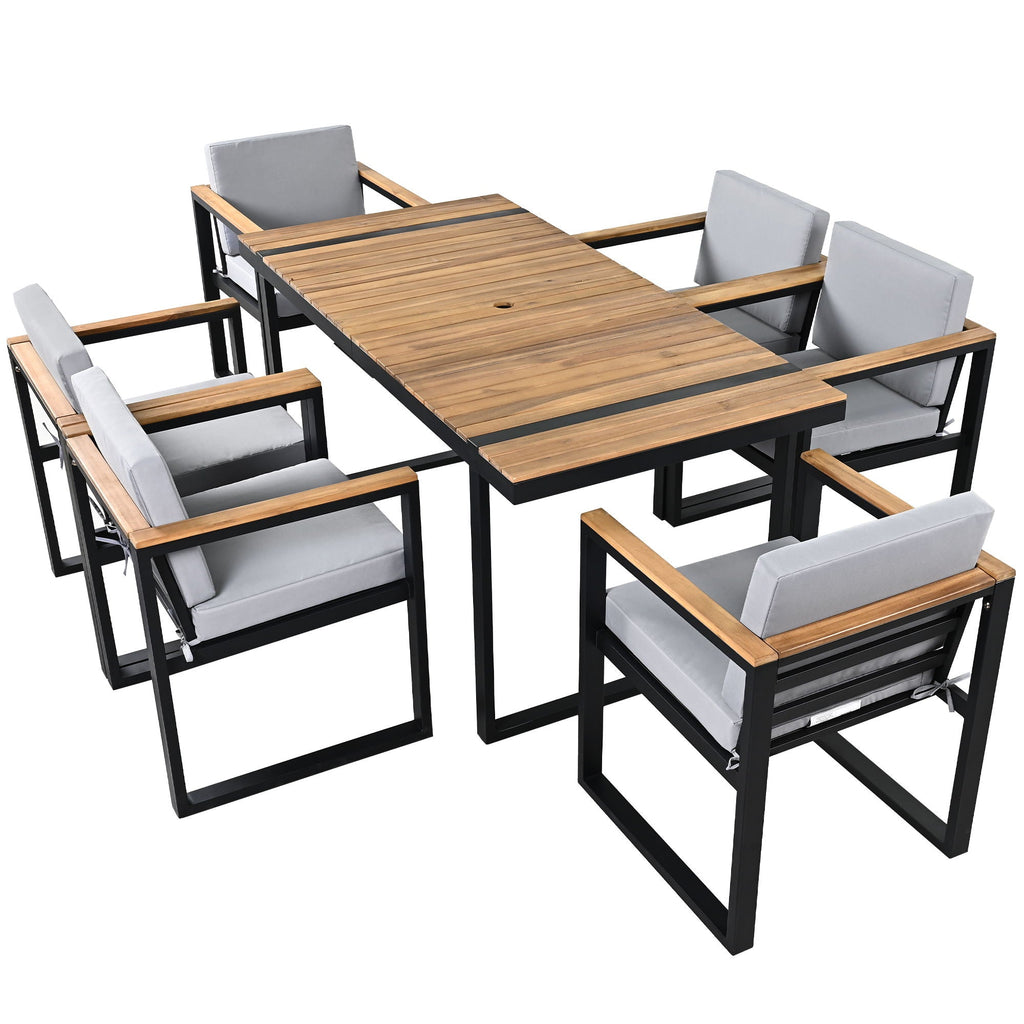 7 Pieces Dining Set Table And Chair Set With And Removable Cushions For Patio