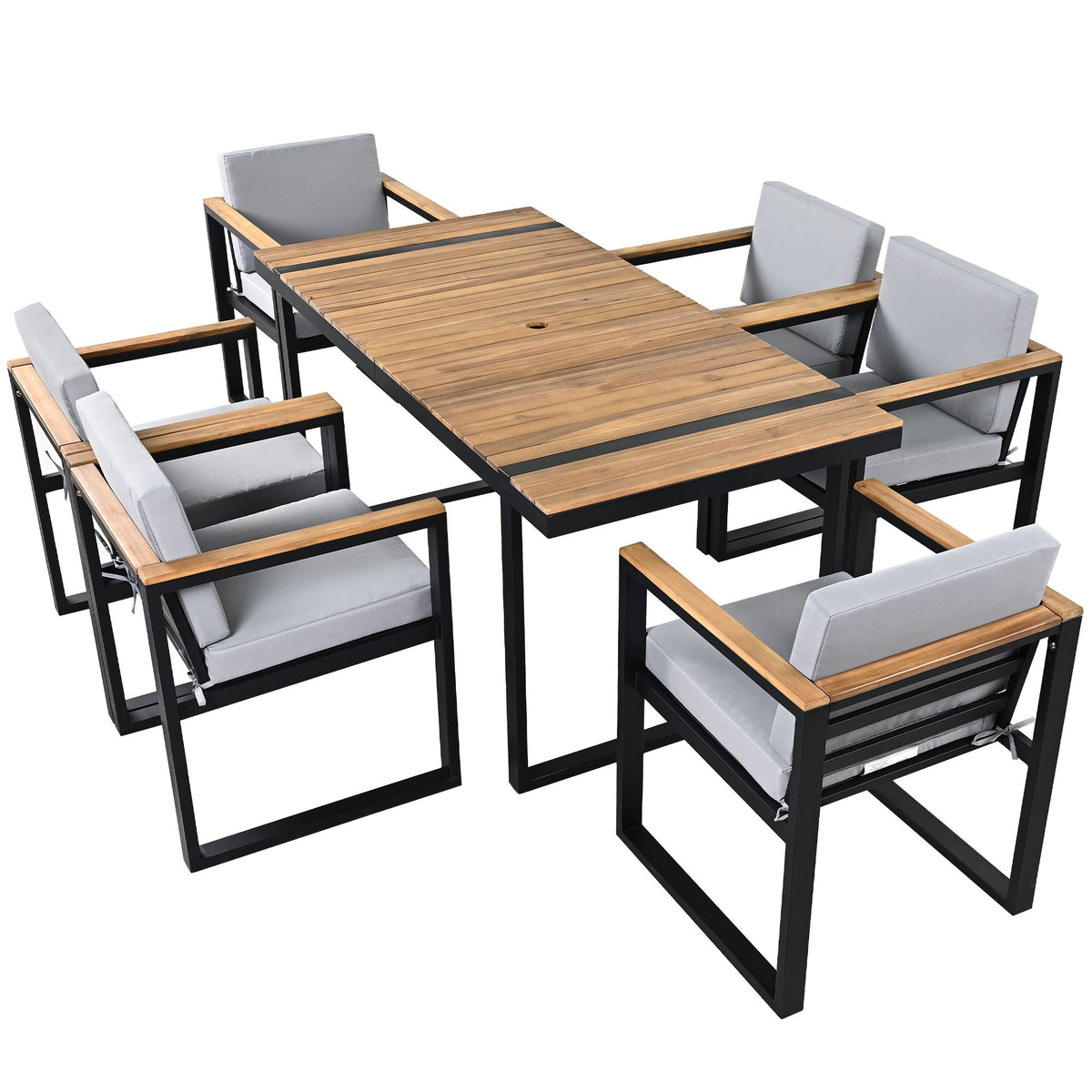 7 Pieces Dining Set Table And Chair Set With And Removable Cushions For Patio