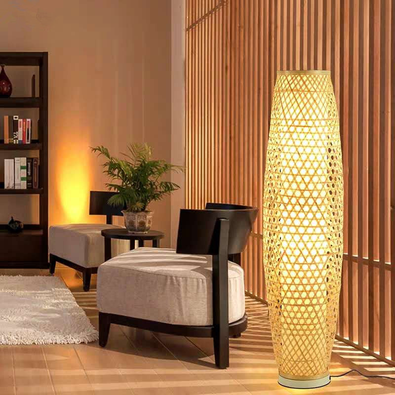Handcrafted Bamboo Floor Lamp, Warm Yellow Light